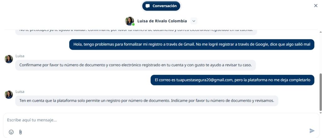 respuesta del soporte al cliente de rivalo colombia