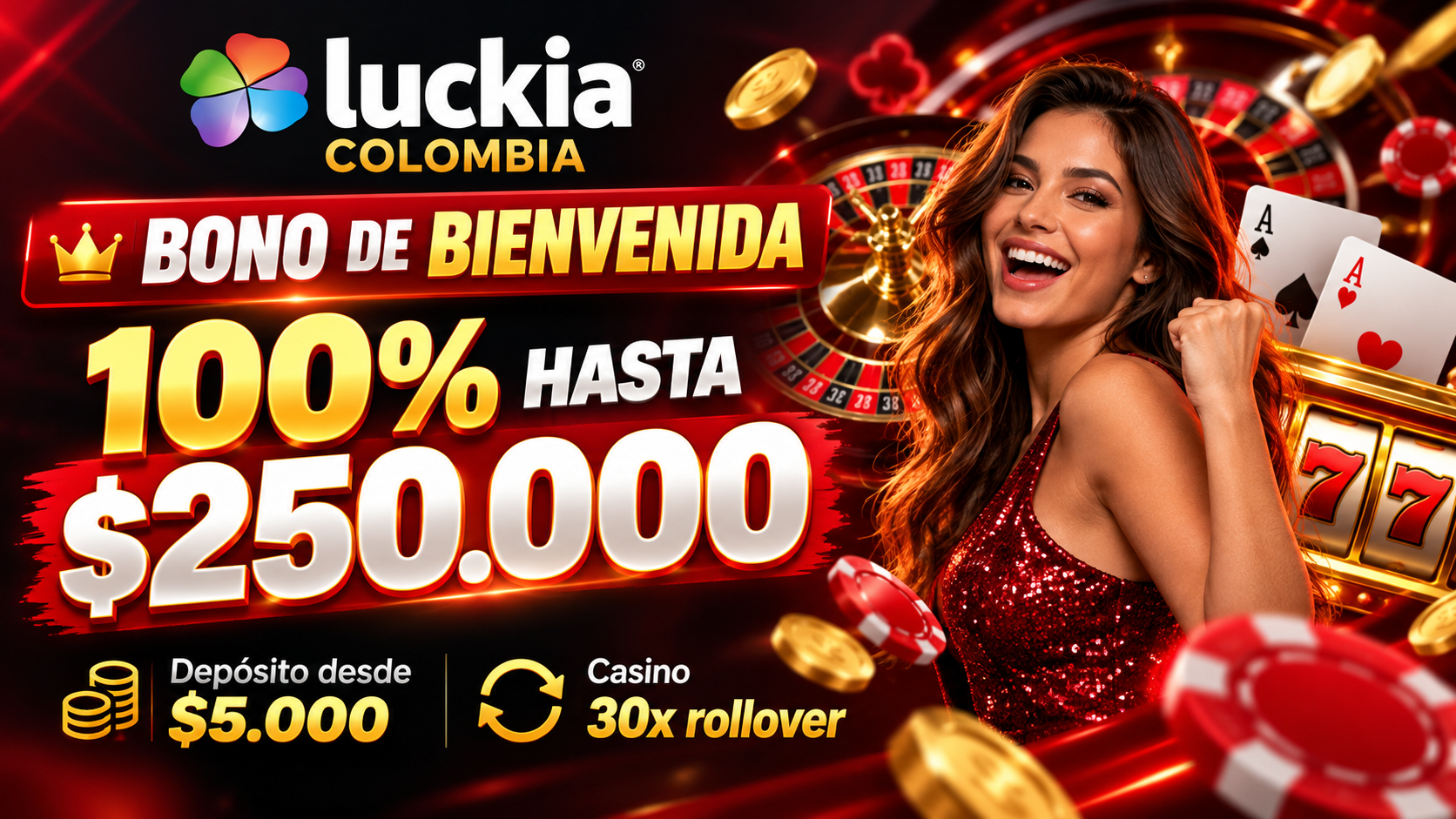 Imagen ilustrativa del bono de bienvenida de Luckia Colombia