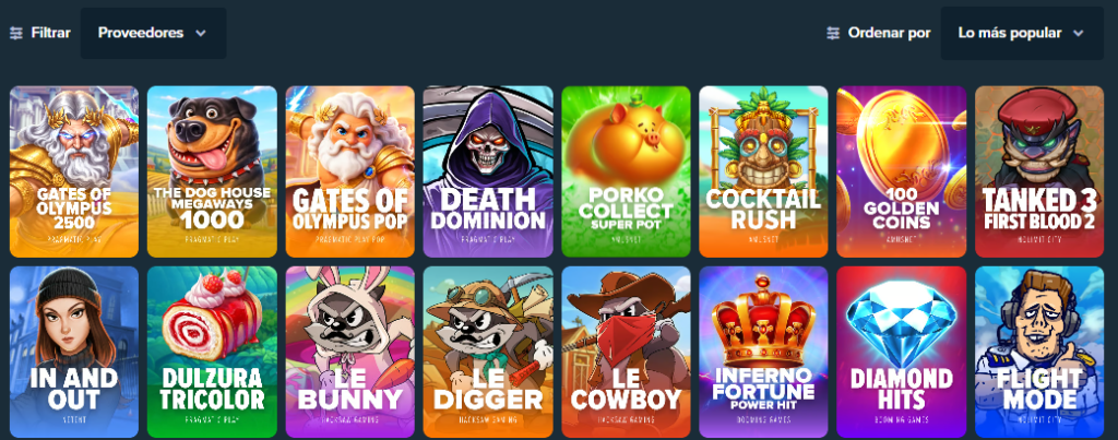 Sección de "Slots" en Stake.co