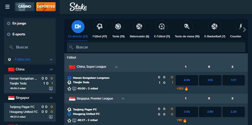Apuestas en directo Stake.co
